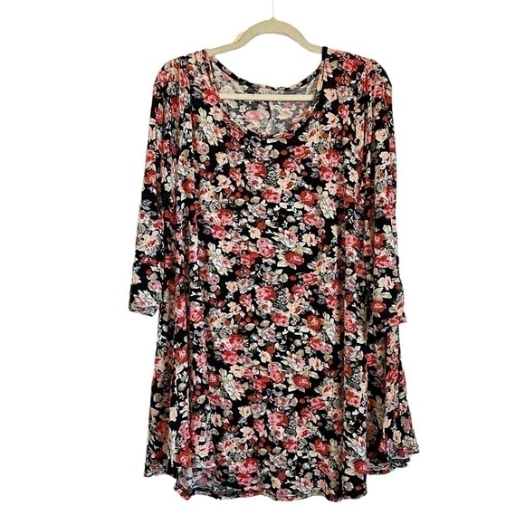 Stretch floral swing dress 3/4 sleeves lightweight flattering women’s plus XXL - Picture 1 of 8